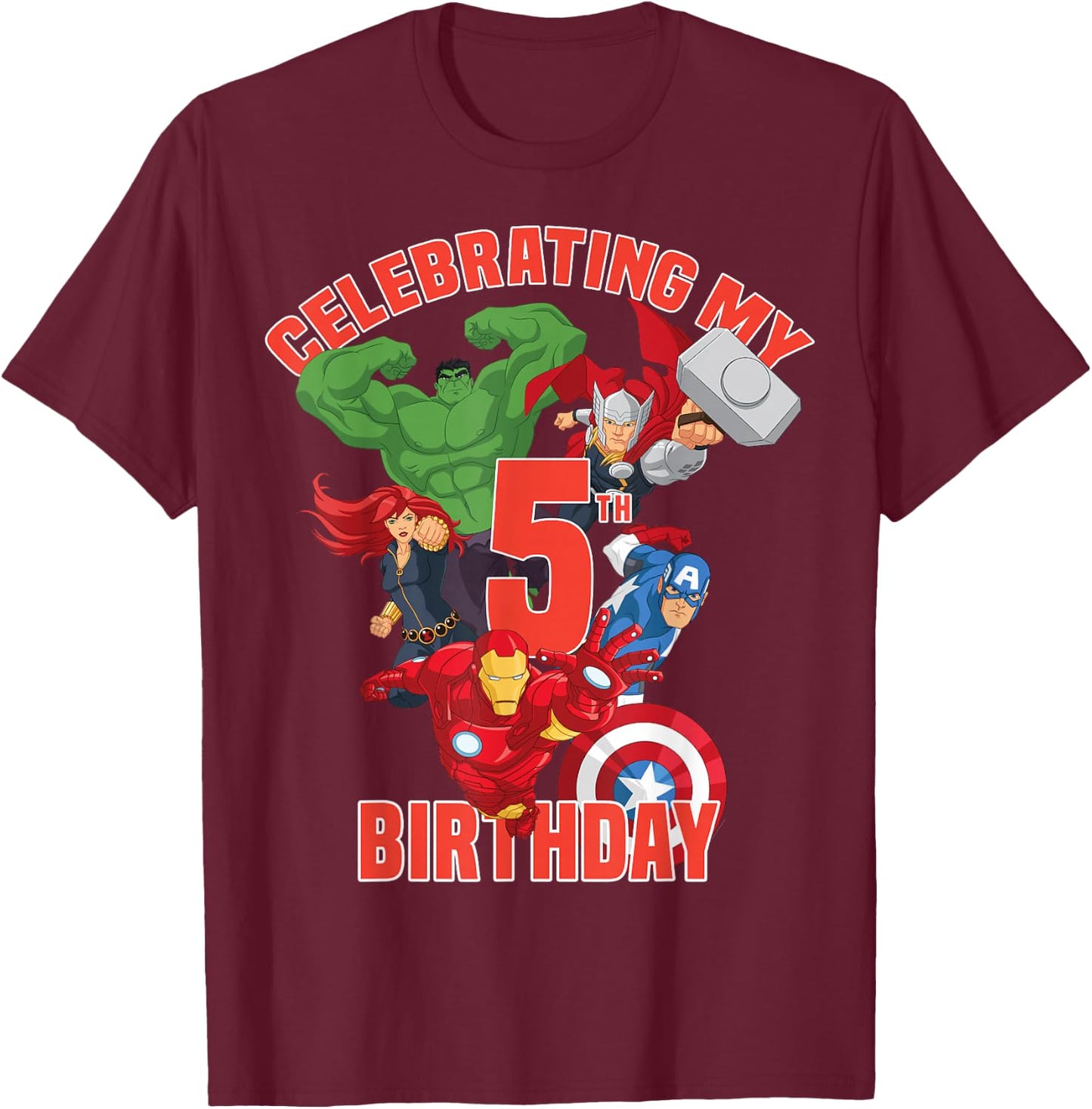 Marvel Avengers Celebrating My 5th Birthday T-Shirt - T-Shirt | Maroon