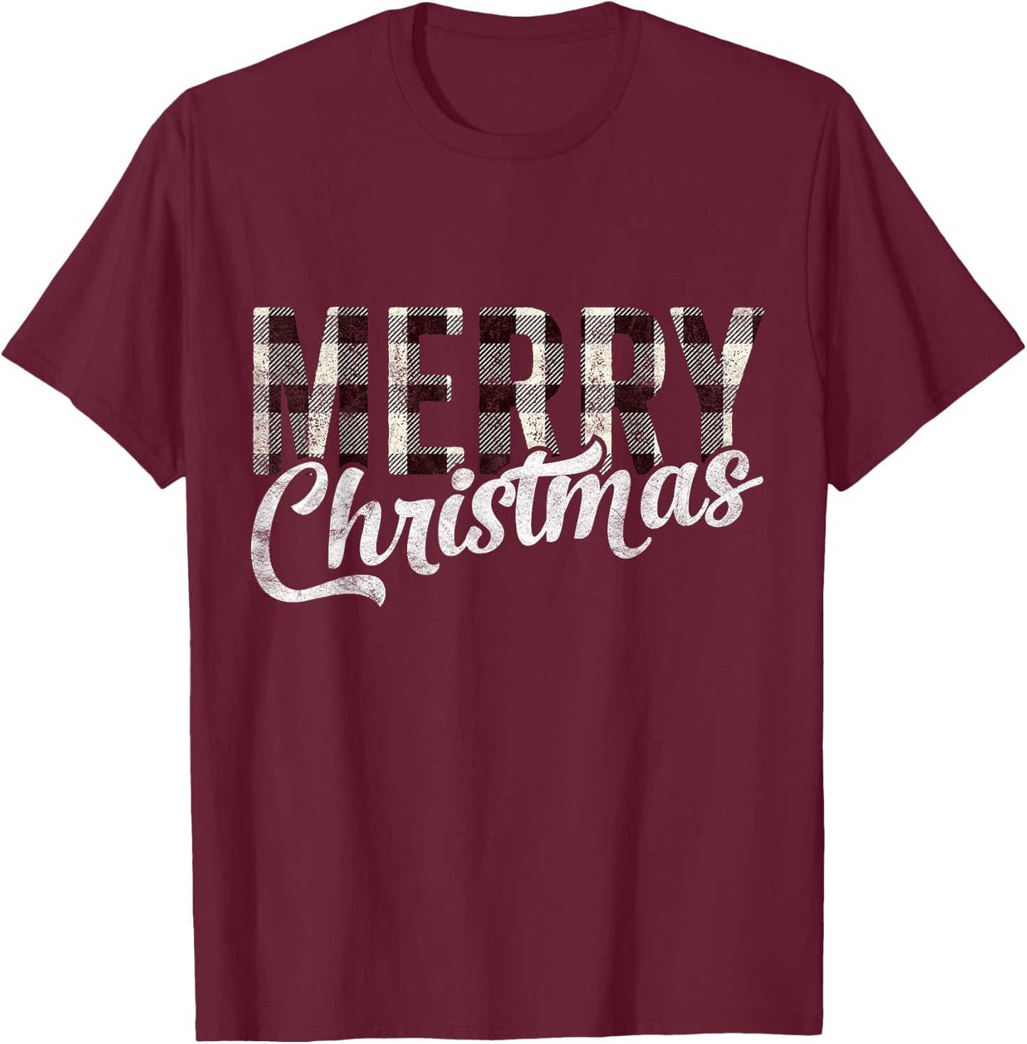 Merry Christmas Gift Funny Woman Xmas White Buffalo Plaid T-Shirt - T-Shirt | Maroon