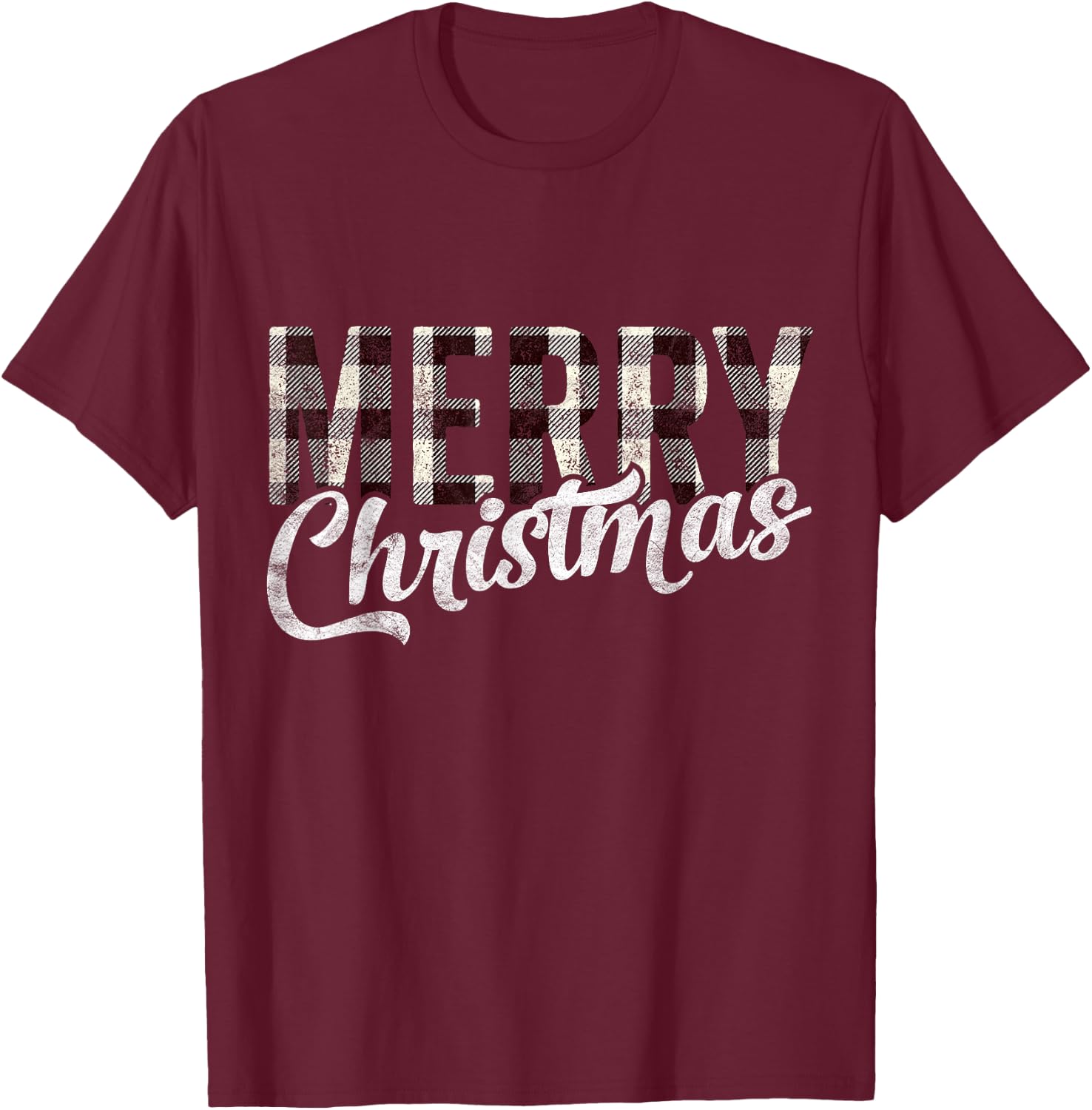 Merry Christmas Gift Funny Woman Xmas White Buffalo Plaid T-Shirt - T-Shirt | Maroon