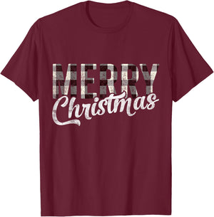Merry Christmas Gift Funny Woman Xmas White Buffalo Plaid T-Shirt - T-Shirt | Maroon