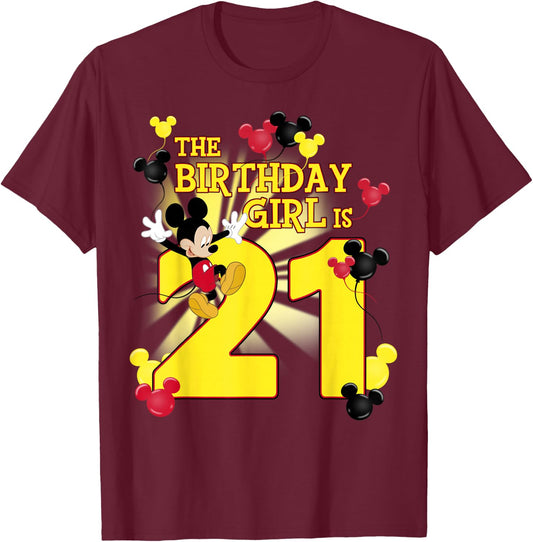 Disney Mickey and Friends Mickey 21st Birthday Girl T-Shirt - T-Shirt | Maroon