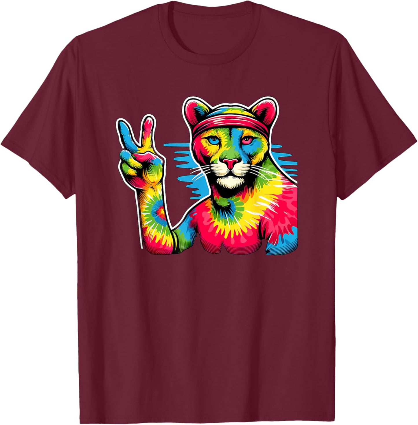 Peace Sign Tie Dye Cougar T-Shirt - T-Shirt | Maroon