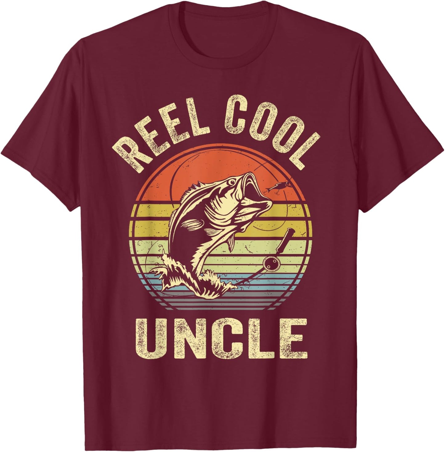 Fishing Reel Cool Uncle Bass Fish Funny Dad Graphic T-Shirt - T-Shirt | Maroon