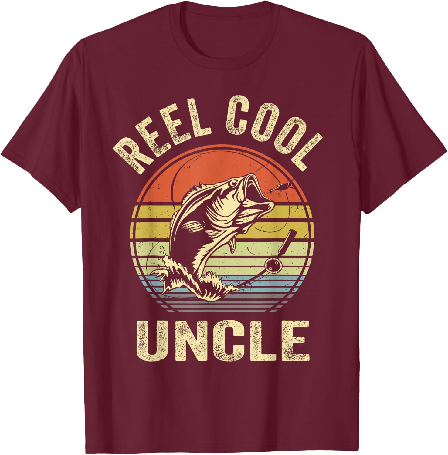 Fishing Reel Cool Uncle Bass Fish Funny Dad Graphic T-Shirt - T-Shirt | Maroon