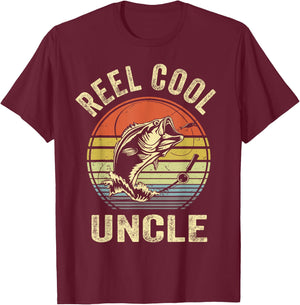 Fishing Reel Cool Uncle Bass Fish Funny Dad Graphic T-Shirt - T-Shirt | Maroon
