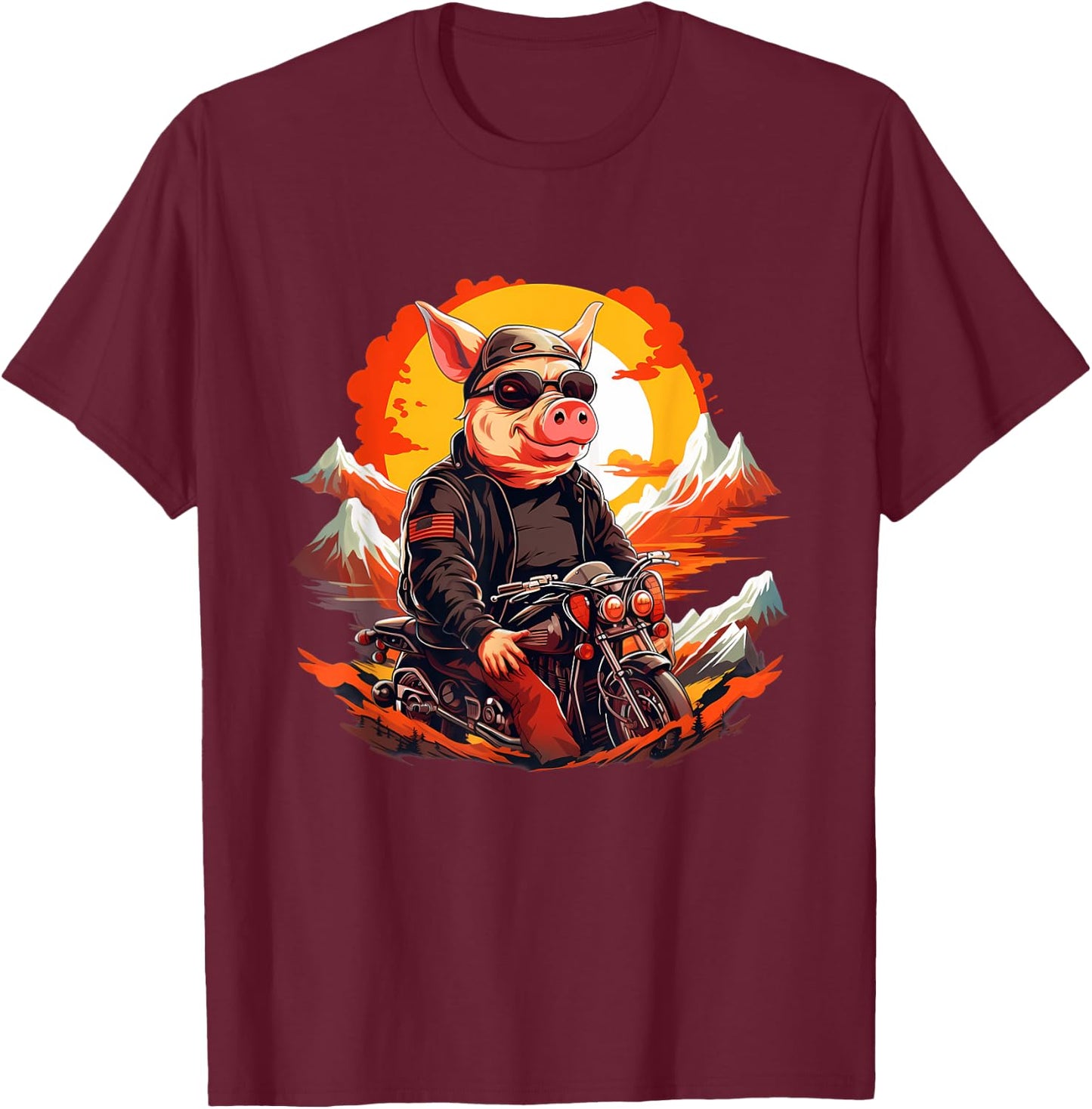 Biker Pig Riding Motorcycle T-Shirt - T-Shirt | Maroon