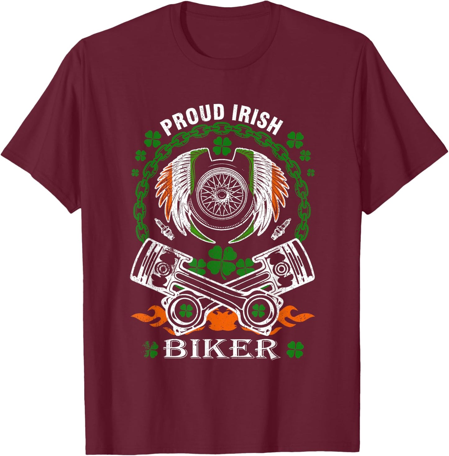 Irish Biker Happy Patrick's Day Motorcycle Lover Men Gifts T-Shirt - T-Shirt | Maroon