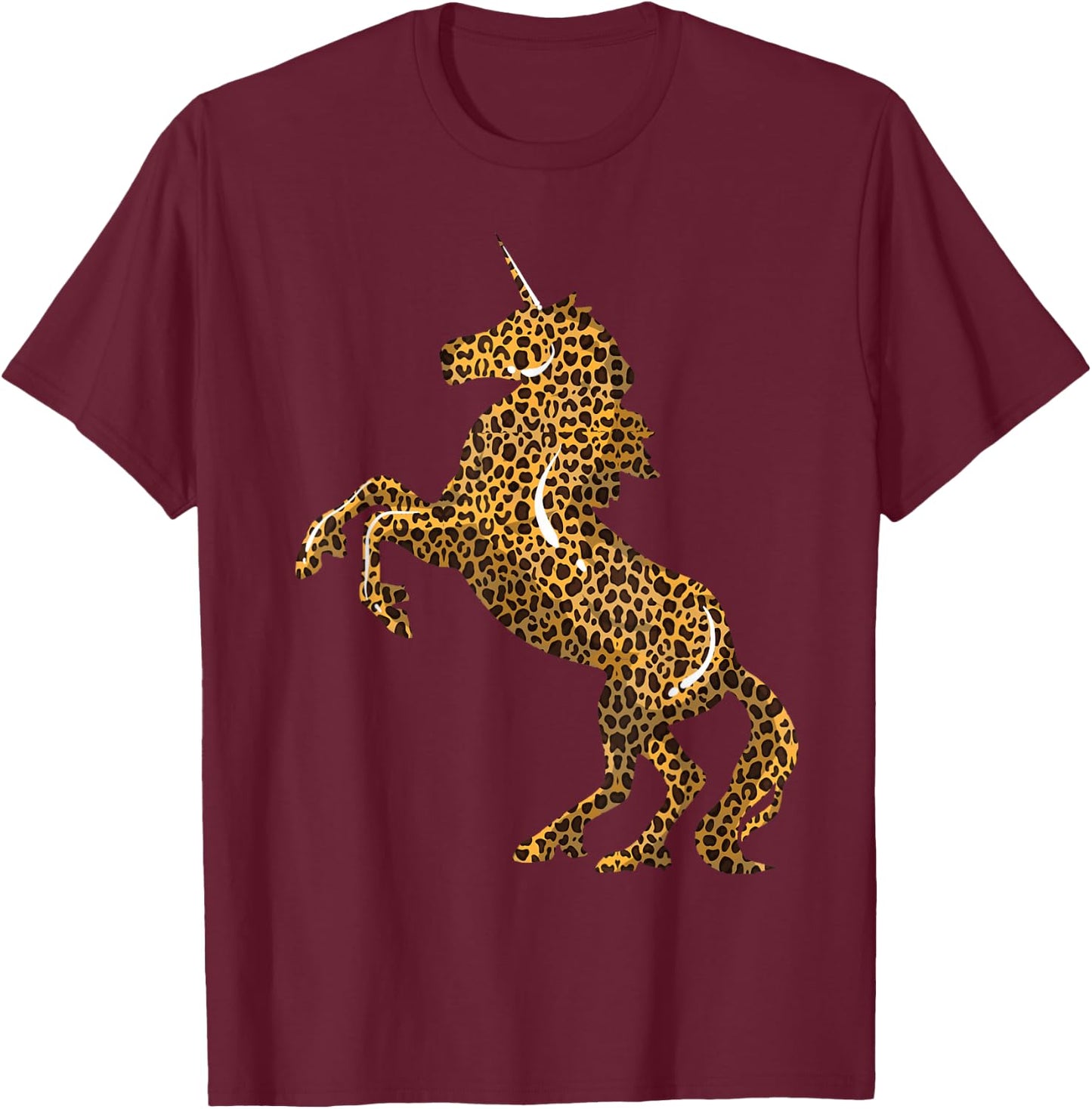 Cool Cheetah Patterns Magical Horse Girls Designs Leopard Print Unicorn Gift & Kids, Black, Small, Short Sleeve T-Shirt - T-Shirt | Maroon