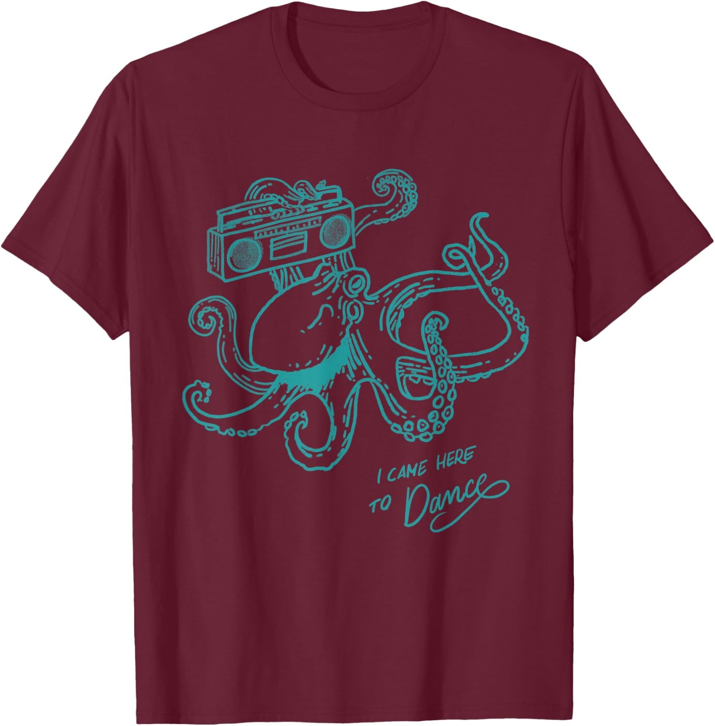 Dancing Octopus Retro Vintage Line Graphic Turquoise Quote T-Shirt - T-Shirt | Maroon