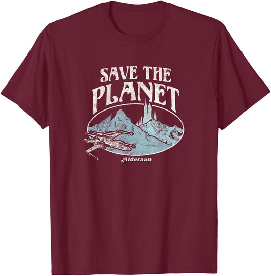 Star Wars Earth Day X-Wing Fighter Save The Planet Alderaan T-Shirt - T-Shirt | Maroon