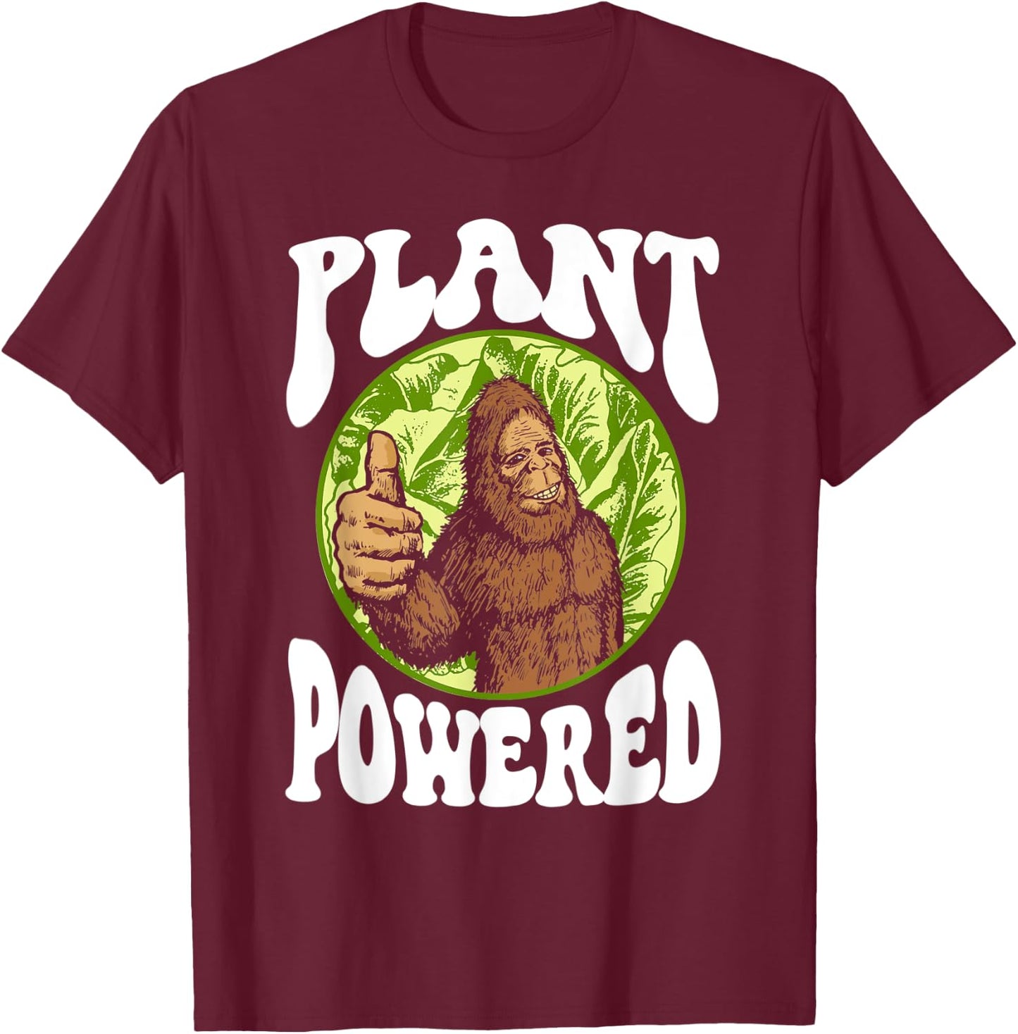 Plant-Powered Funny Vegan Vegetarian Bigfoot Squatch Retro T-Shirt - T-Shirt | Maroon
