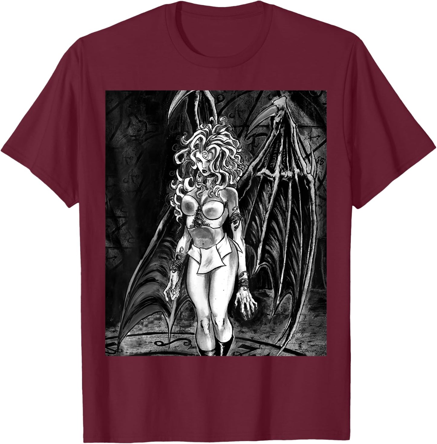 SEXY VAMPIRE GIRL HORROR Succubus Illustrated T-Shirt - T-Shirt | Maroon