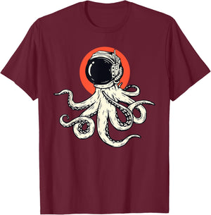 Funny Octopus Alien Gift Outer Space UFO Mars Scifi T-Shirt - T-Shirt | Maroon