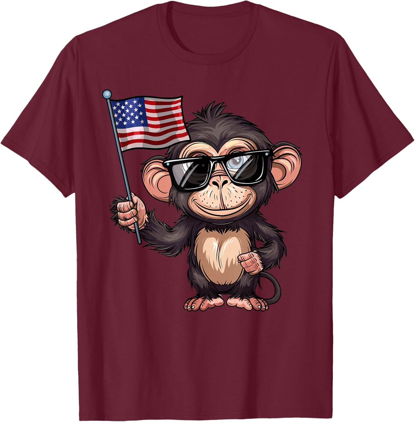 Monkey USA Flag - Funny Monkey Lovers 4th of July T-Shirt - T-Shirt | Maroon