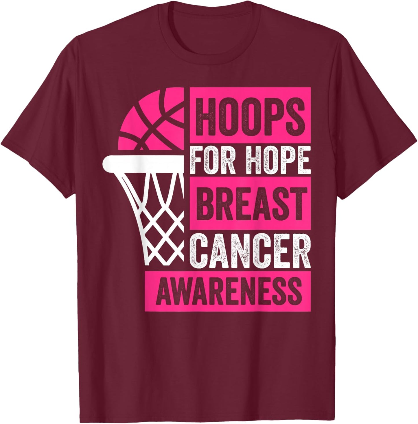 Hoops For Hope Basketball Family Breast Cancer Awareness T-Shirt - T-Shirt | Maroon