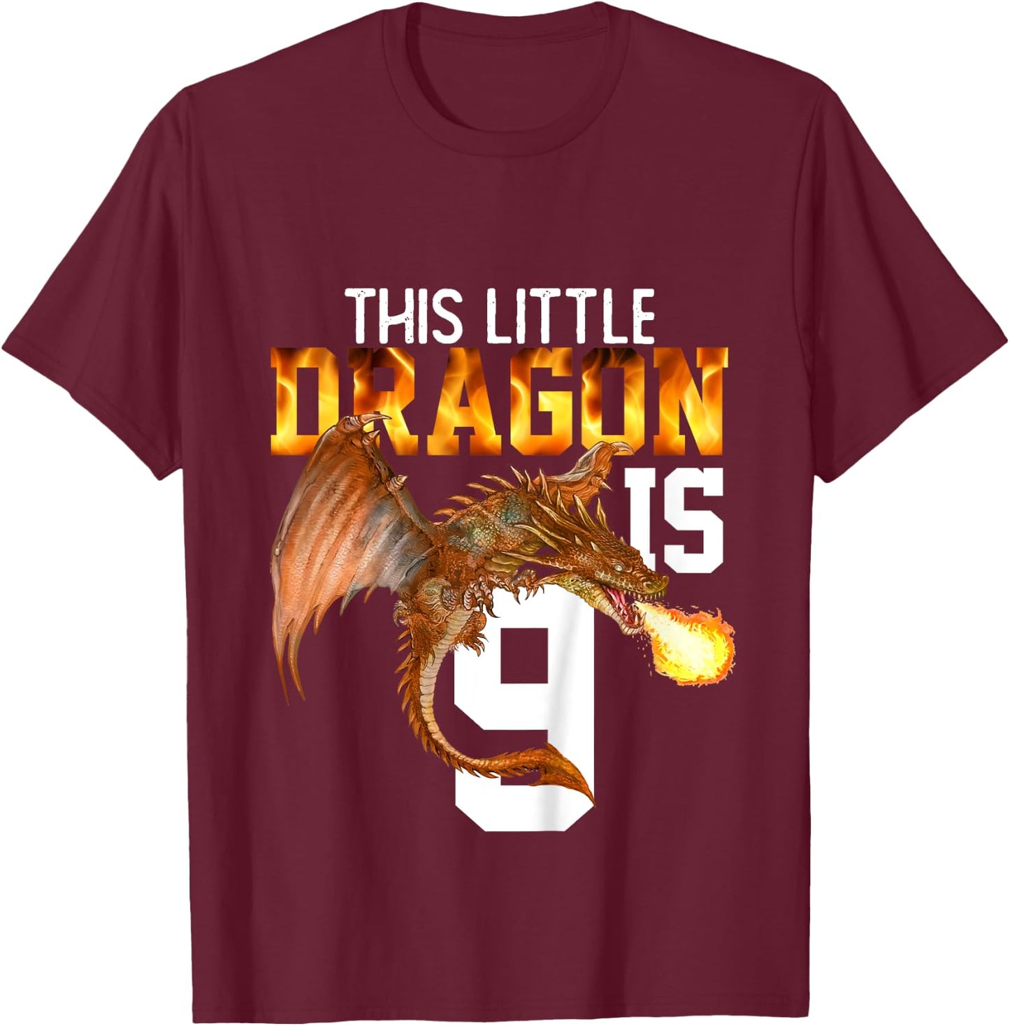 Turning 9 Year Old Birthday Gift Boy Dragon 9th Bday Girl T-Shirt - T-Shirt | Maroon