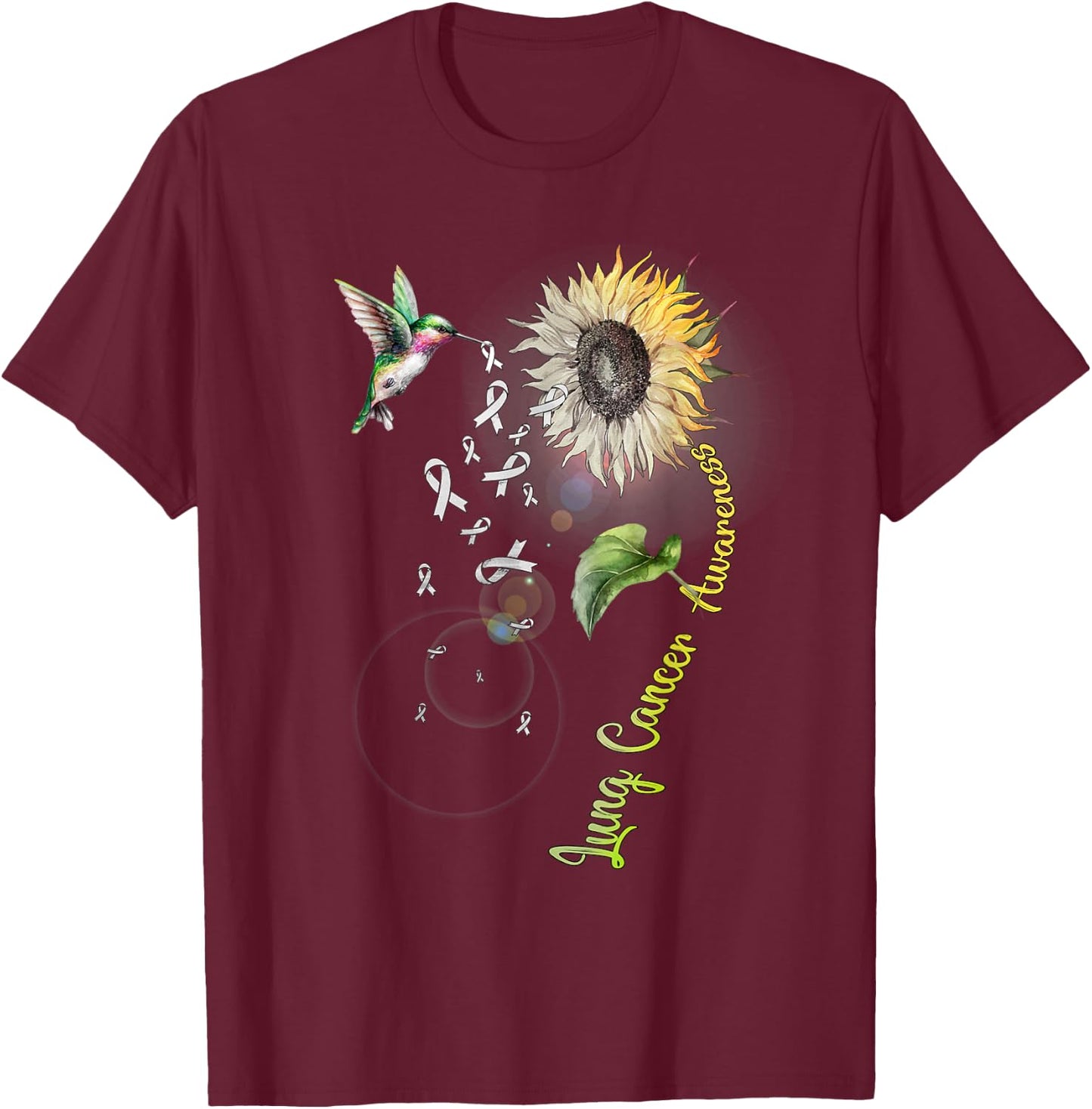 Lung Cancer Sunflower Hummingbird T-Shirt - T-Shirt | Maroon