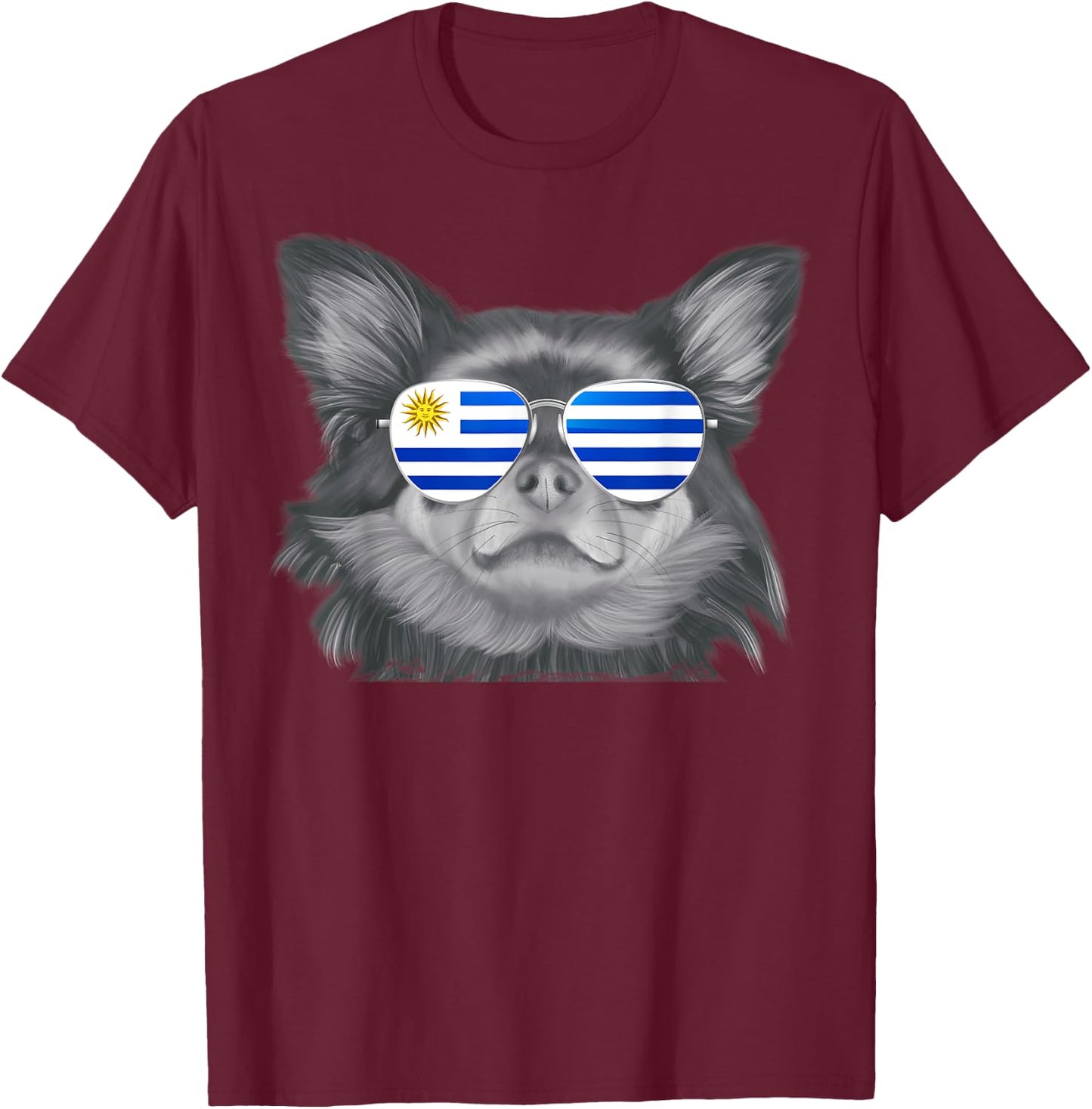 Black Chihuahua Dog Uruguay Sunglasses T-Shirt - T-Shirt | Maroon