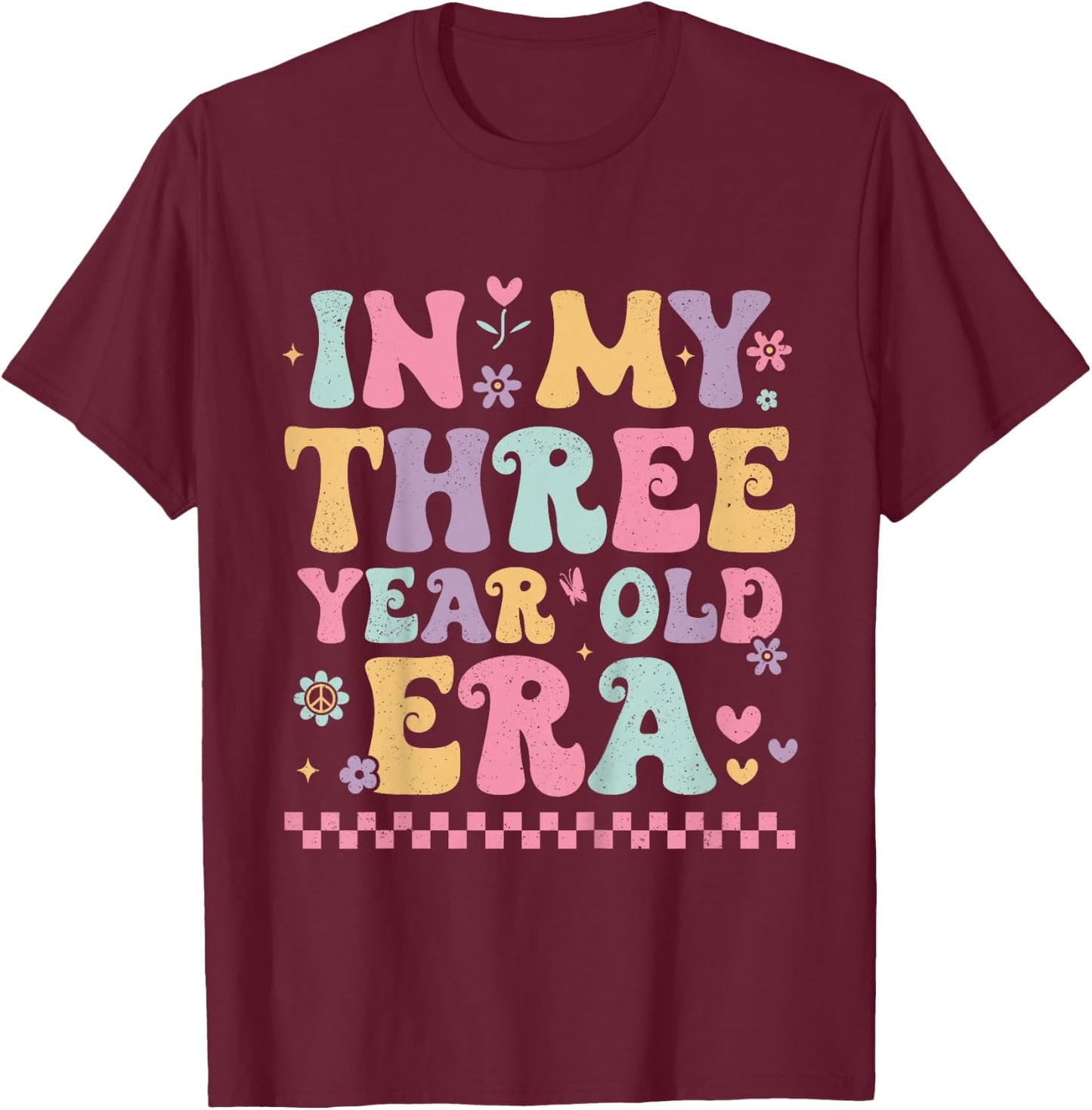 Kids In My Three Year Old Era Bday Groovy Retro 3rd Birthday Girl T-Shirt - T-Shirt | Maroon