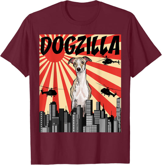 Funny Retro Japanese Dogzilla Whippet T-Shirt - T-Shirt | Maroon