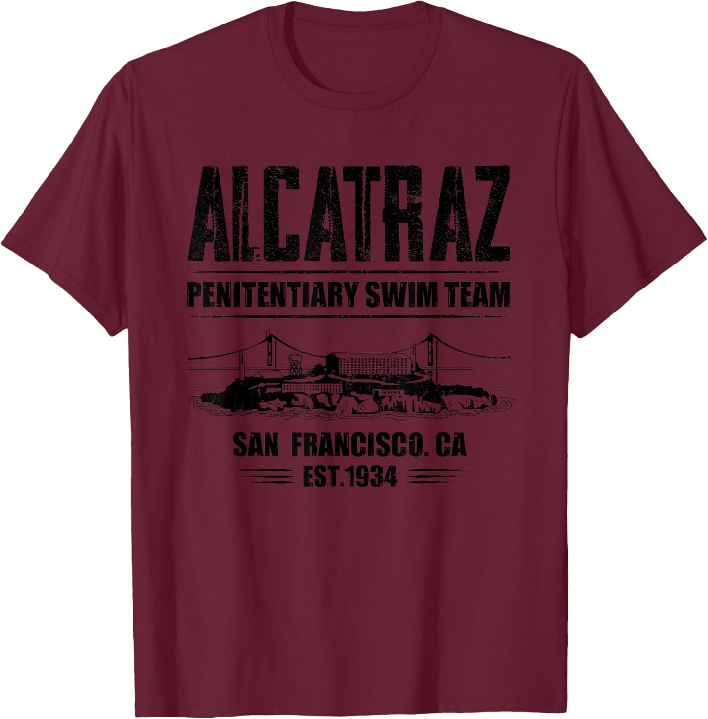 Alcatraz Penitentiary Swim Team T-Shirt - T-Shirt | Maroon
