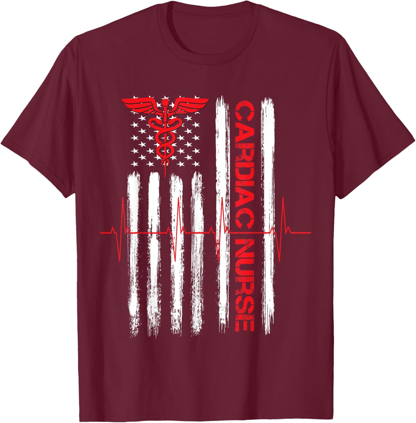 Cardiac Nurse American Flag Patriotic Registered Nurse Gift Men T-Shirt - T-Shirt | Maroon