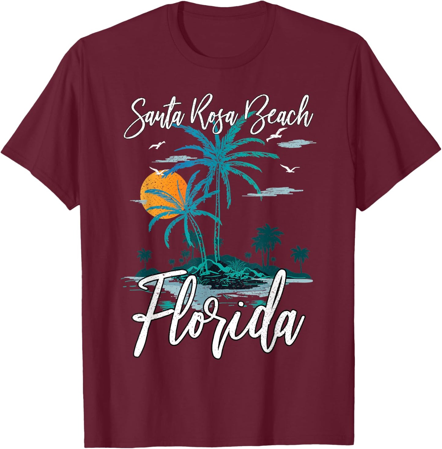 Family Vacation Retro Sunset Florida Santa Rosa Beach T-Shirt - T-Shirt | Maroon