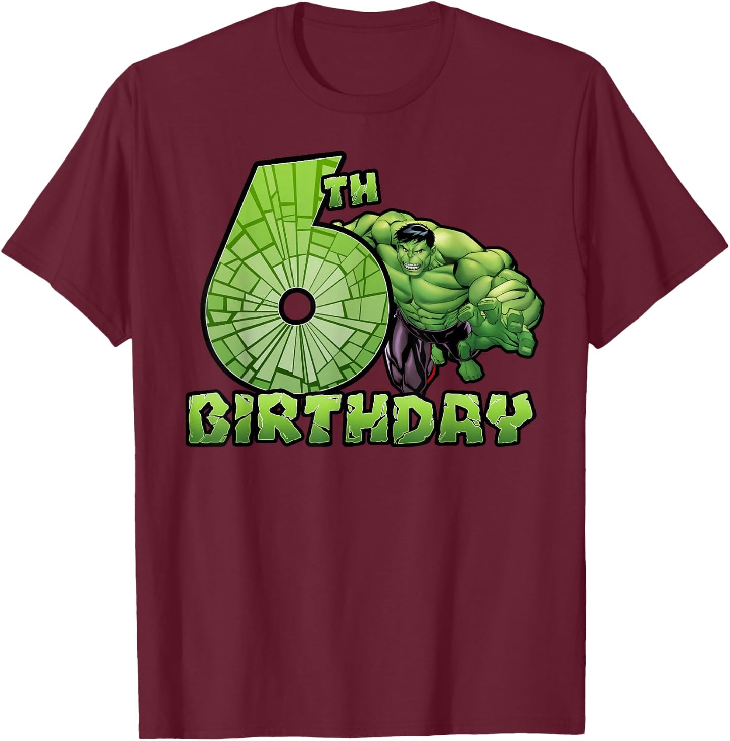 Marvel Avengers Hulk Smash 6th Birthday T-Shirt - T-Shirt | Maroon