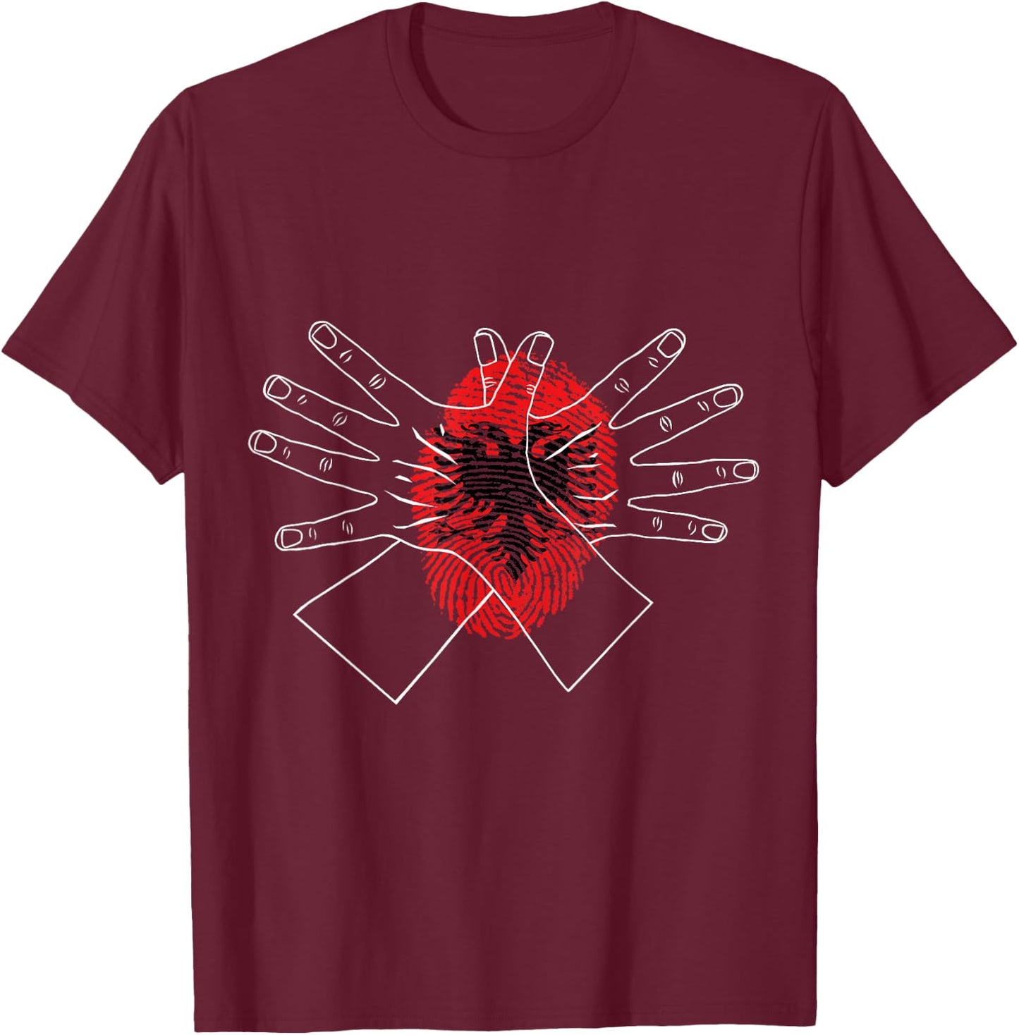 Shqipe Albania Double Headed Eagle Hand Sign Gesture T-Shirt - T-Shirt | Maroon