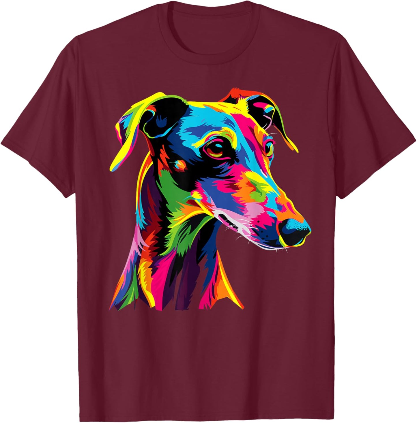 Greyhound Dog Colorful Pop Art Rainbow Sighthound Greyhounds T-Shirt - T-Shirt | Maroon