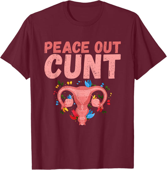 Funny Cute Hysterectomy Peace Out Uterus T-Shirt - T-Shirt | Maroon