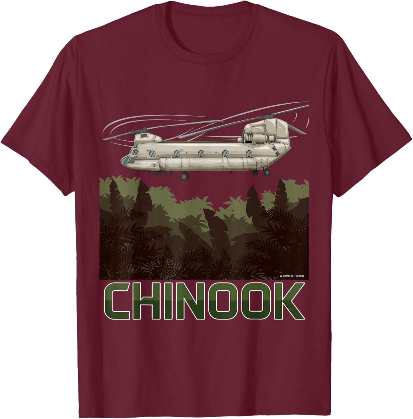Chinook Helicopter Military Armed Forces T-Shirt - T-Shirt | Maroon