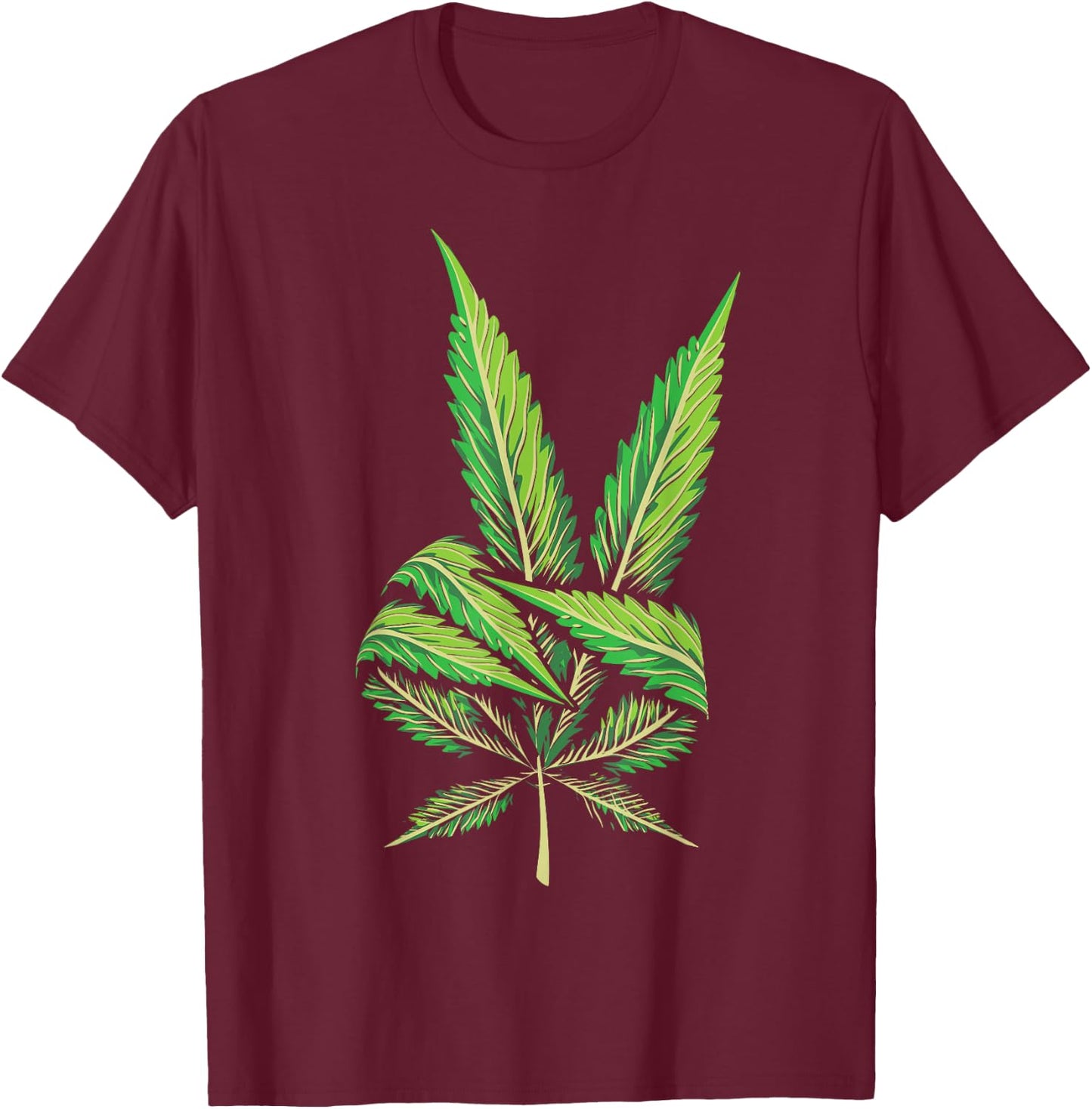 Funny Peace Hand Weed Gift Cool Marijuana Leaf Peace Sign T-Shirt - T-Shirt | Maroon
