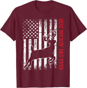 Best Buckin' Dad Ever American Flag Deer Hunting T-Shirt - T-Shirt | Maroon