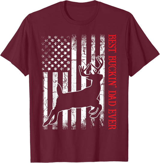Best Buckin' Dad Ever American Flag Deer Hunting T-Shirt - T-Shirt | Maroon