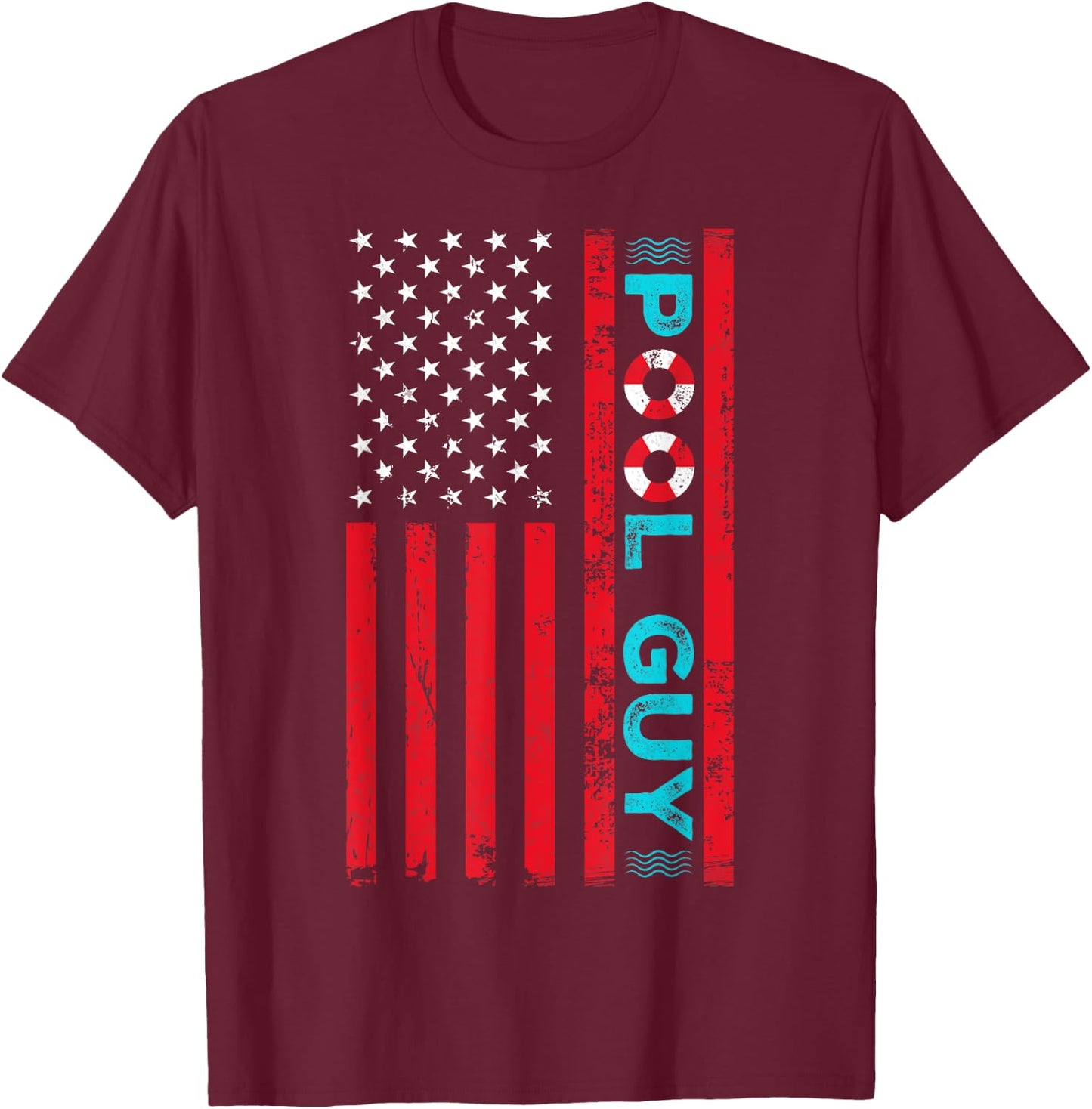 Pool Guy America Flag Maintenance Swimming Pool T-Shirt - T-Shirt | Maroon