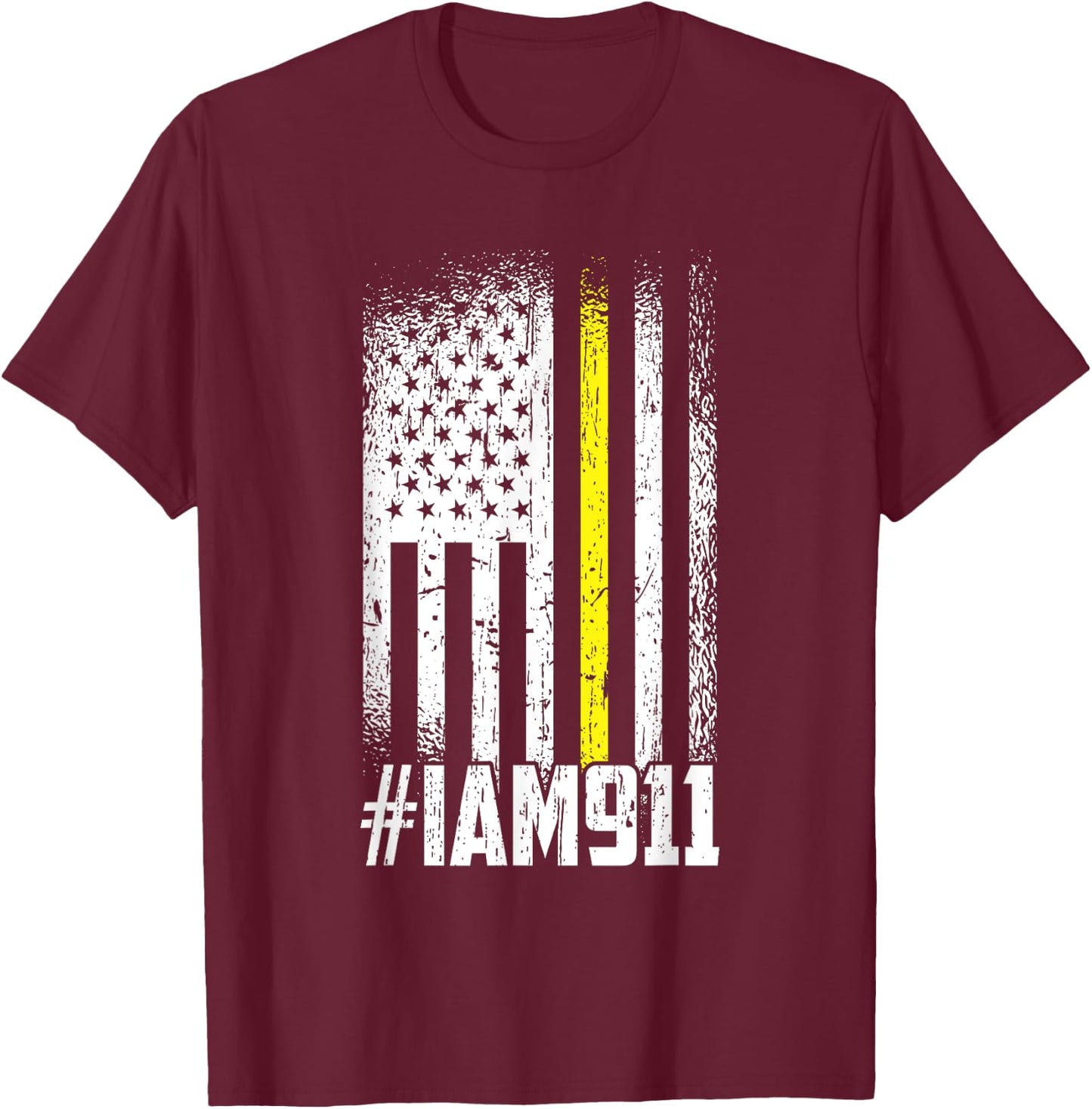 911 American Flag Dispatch-er USA Thin Gold Line Operator T-Shirt - T-Shirt | Maroon