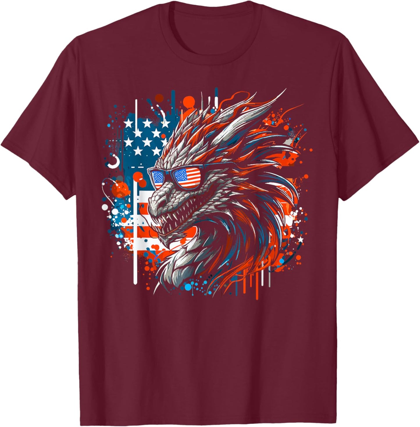 4th of July Patriotic Dragon Fantasy Blue & Red Dragon USA T-Shirt - T-Shirt | Maroon