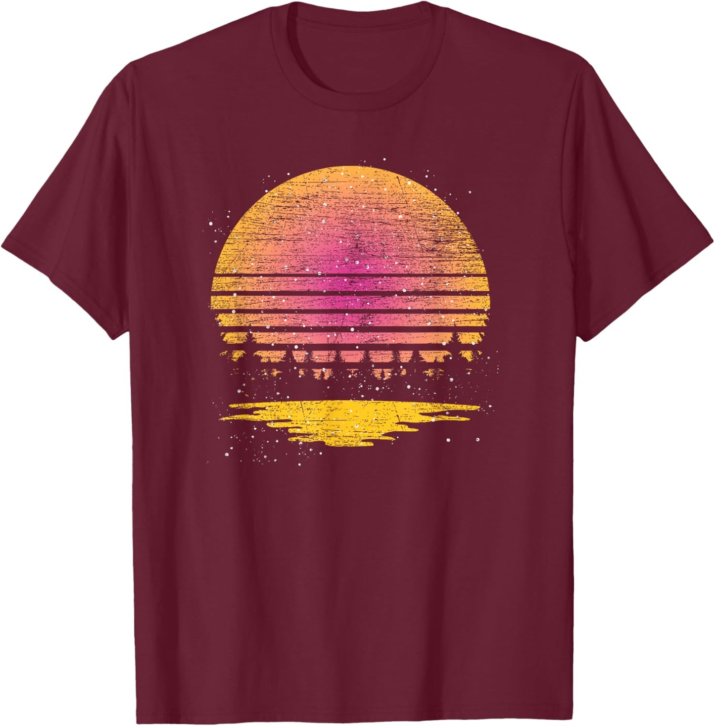 Reflection Full Moon Nature Wildlife Trees Retro Forest T-Shirt - T-Shirt | Maroon