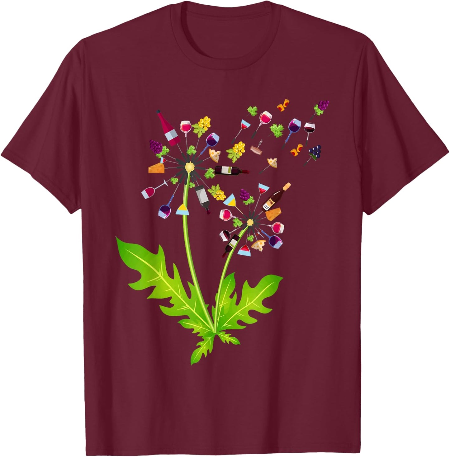 Wine Dandelion Drinking Wine Rosee Wine Lovers Rosee Wine T-Shirt - T-Shirt | Maroon