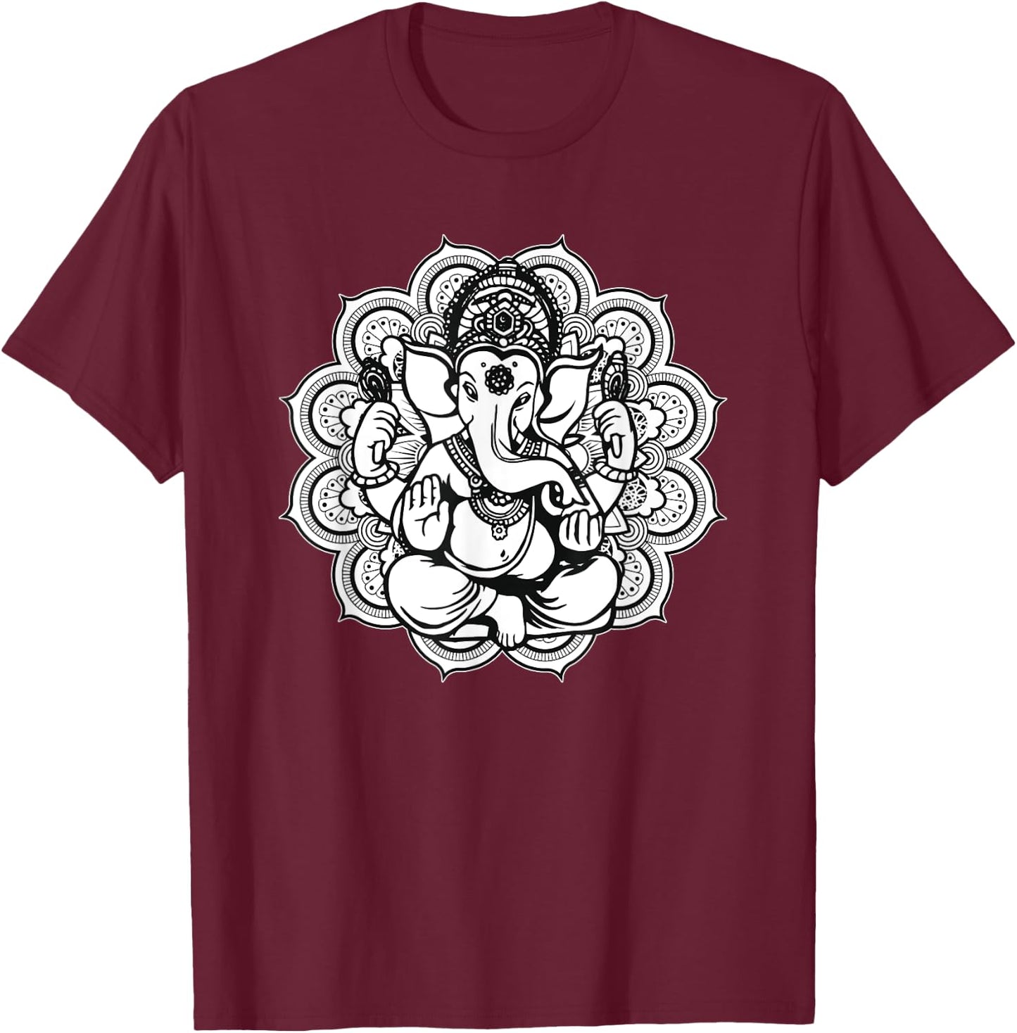 Ganesh Ganesha Elephant Mandala India Art Indian God Hindu T-Shirt - T-Shirt | Maroon
