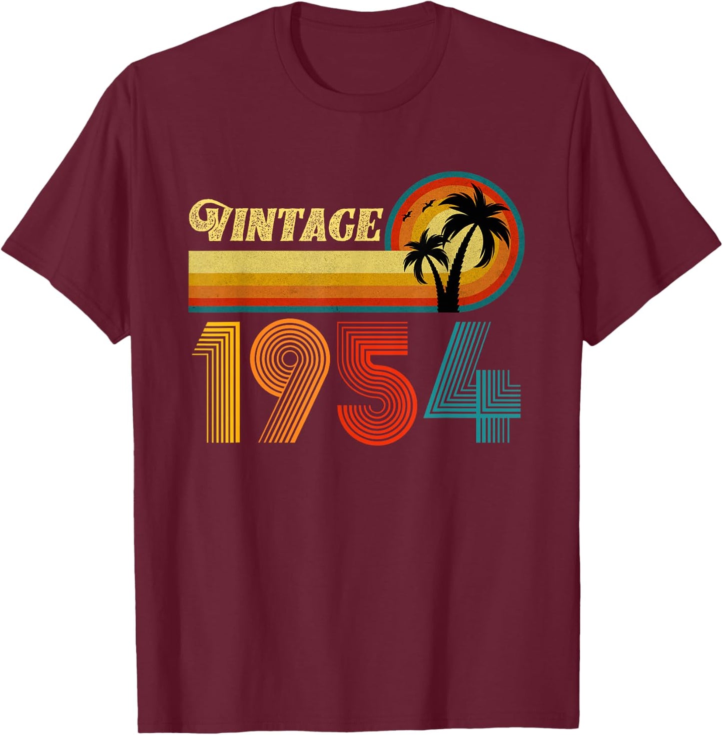 Vintage 1954 Birthday Gift Women 71 Years Retro Palm T-Shirt - T-Shirt | Maroon