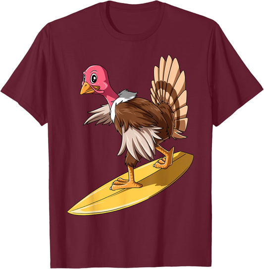 Turkey Surfing Thanksgiving Turkey Surf Turkey Surfboard T-Shirt - T-Shirt | Maroon