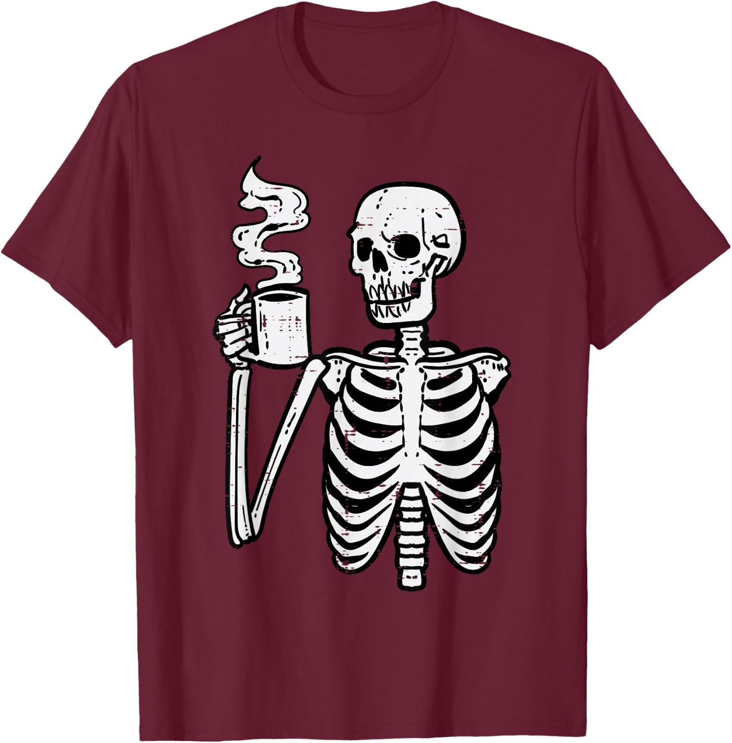 Halloween Skeleton Coffee Funny Costume Men Women Kids Boys T-Shirt - T-Shirt | Maroon