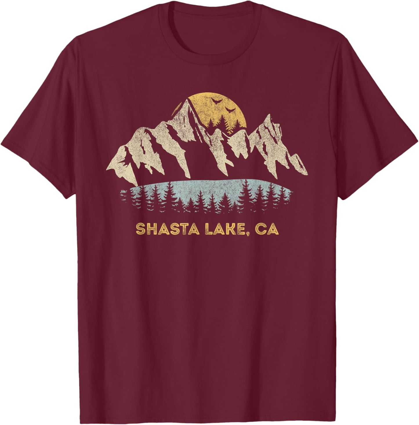 Shasta Lake California Mountain Sunset Sunrise CA T-Shirt - T-Shirt | Maroon