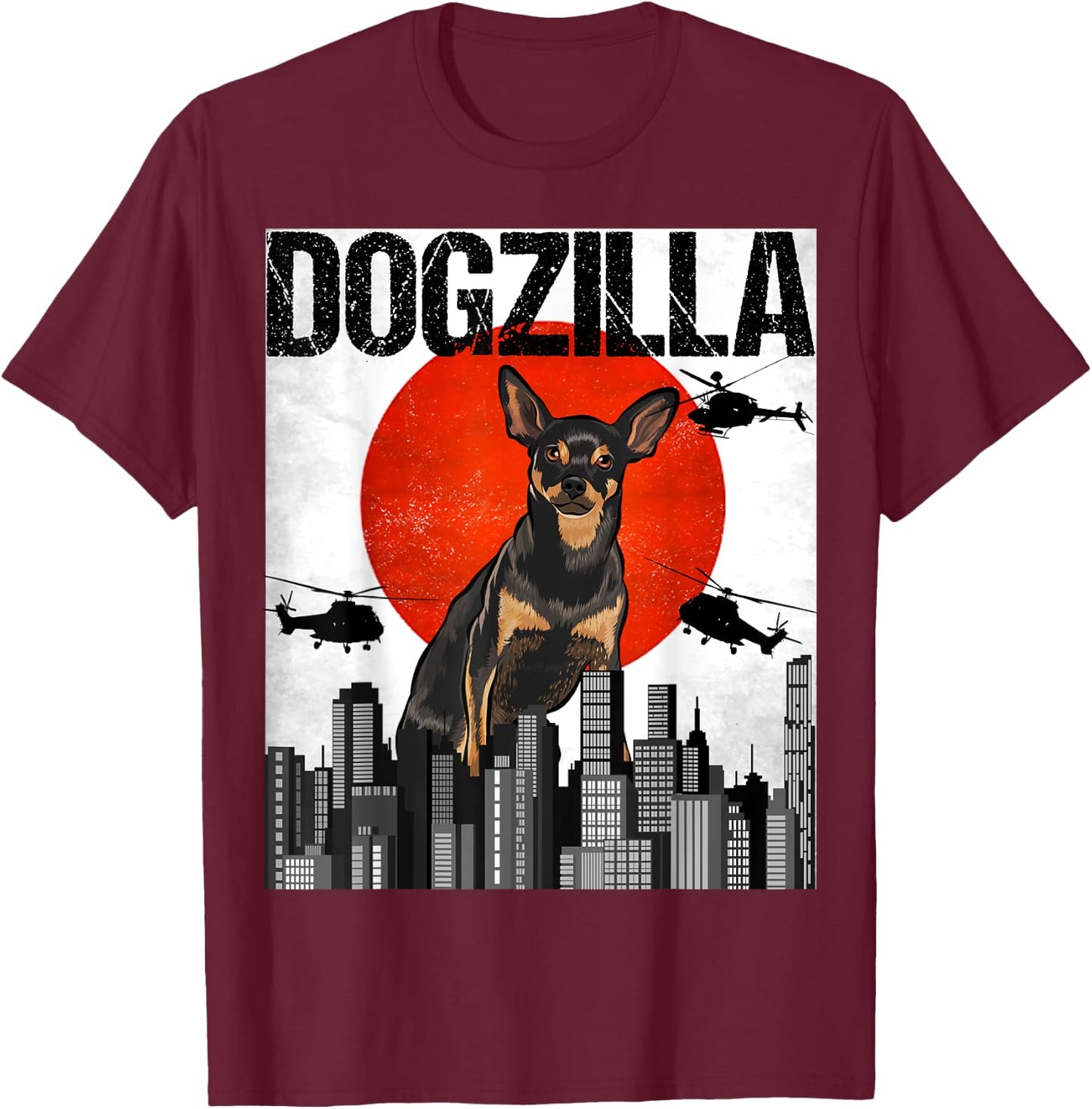 Funny Vintage Japanese Dogzilla Miniature Pinscher T-Shirt - T-Shirt | Maroon