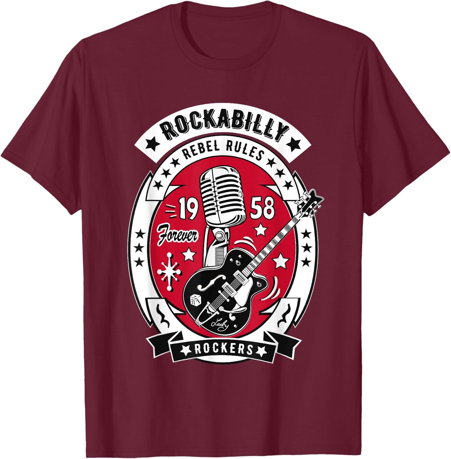 1950s Sock Hop Dance Rock N Roll Shirt 50s Rockabilly Guitar T-Shirt - T-Shirt | Maroon