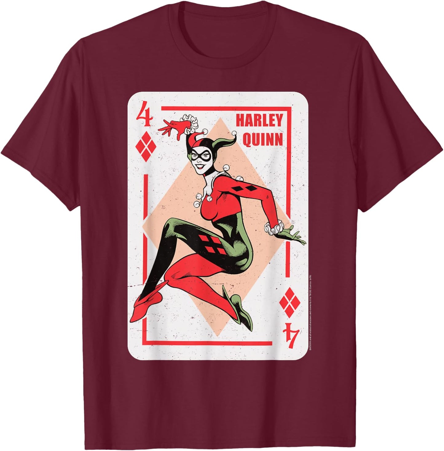DC Comics Batman Harley Quinn Playing Card Small T-Shirt - T-Shirt | Maroon