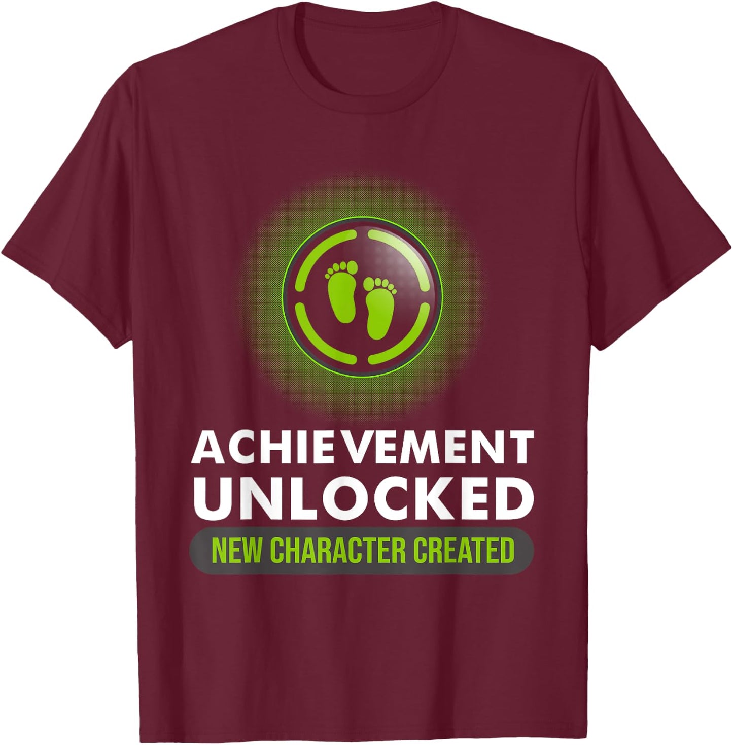 Cute Pregnant Announcement Gamer Dad Mom Designs Funny Achievement Unlocked New Character Created Pregnancy - -Adults, Kids - Black - Short Sleeve - S - Medium T-Shirt - T-Shirt | Maroon