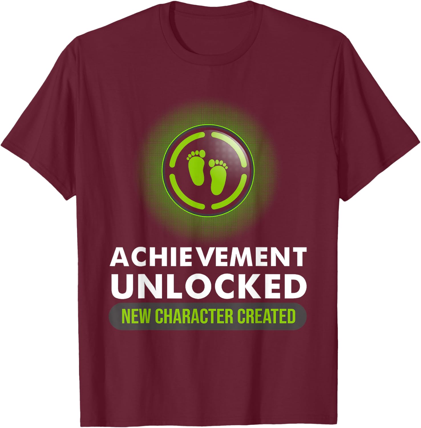 Cute Pregnant Announcement Gamer Dad Mom Designs Funny Achievement Unlocked New Character Created Pregnancy - -Adults, Kids - Black - Short Sleeve - S - Medium T-Shirt - T-Shirt | Maroon